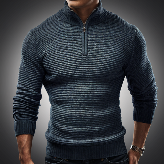 Dark Blue Autumn Winter Thick Knitted Sweater Men Pullovers