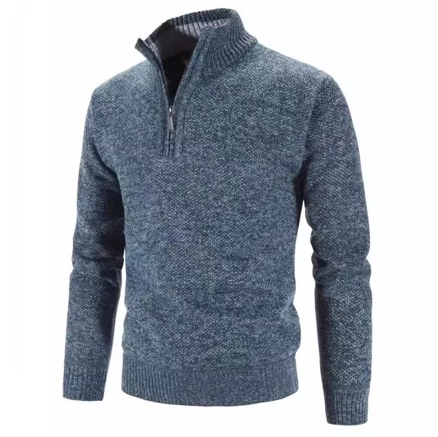 Dark Blue Autumn Winter Thick Knitted Sweater Men Pullovers